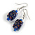 Blue Floral Faceted Resin/ Glass Bead Drop Earrings with Silver Tone Closure - 40mm Long