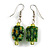 Green Floral Faceted Resin/ Glass Bead Drop Earrings with Silver Tone Closure - 40mm Long - view 3
