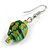 Green Floral Faceted Resin/ Glass Bead Drop Earrings with Silver Tone Closure - 40mm Long - view 5