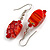 Red Floral Faceted Resin/ Glass Bead Drop Earrings with Silver Tone Closure - 40mm Long - view 3