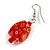 Red Floral Faceted Resin/ Glass Bead Drop Earrings with Silver Tone Closure - 40mm Long - view 5