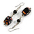 Black Floral Faceted Resin/ Glass Bead Drop Earrings with Silver Tone Closure - 60mm Long - view 5
