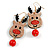 Christmas Sequin Felt/ Fabric Reindeer Drop Earrings In Gold Tone - 65mm Long - view 3
