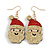 Christmas Sequin Felt/ Fabric Santa Claus Red/ Gold Drop Earrings In Gold Tone - 60mm Tall - view 1
