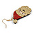 Christmas Sequin Felt/ Fabric Santa Claus Red/ Gold Drop Earrings In Gold Tone - 60mm Tall - view 5