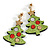 Christmas Sequin Felt/ Fabric Christmas Tree Drop Earrings In Gold Tone - 50mm Long