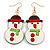 Christmas Sequin Felt/ Fabric Snowman Drop Earrings In Gold Tone - 70mm Long - view 1