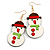 Christmas Sequin Felt/ Fabric Snowman Drop Earrings In Gold Tone - 70mm Long - view 3