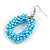 Light Blue Glass Bead Loop Drop Earrings In Silver Tone - 60mm Long - view 5
