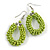 Lime Green Glass Bead Loop Drop Earrings In Silver Tone - 60mm Long - view 3