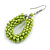 Lime Green Glass Bead Loop Drop Earrings In Silver Tone - 60mm Long - view 4