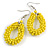 Lemon Yellow Glass Bead Loop Drop Earrings In Silver Tone - 60mm Long - view 3