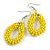 Lemon Yellow Glass Bead Loop Drop Earrings In Silver Tone - 60mm Long - view 4