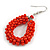 Carrot Red Glass Bead Loop Drop Earrings In Silver Tone - 60mm Long - view 4