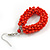 Carrot Red Glass Bead Loop Drop Earrings In Silver Tone - 60mm Long - view 5