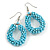 Bright Blue Glass Bead Loop Drop Earrings In Silver Tone - 60mm Long - view 3