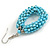 Bright Blue Glass Bead Loop Drop Earrings In Silver Tone - 60mm Long - view 4