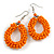 Orange Glass Bead Loop Drop Earrings In Silver Tone - 60mm Long - view 3