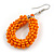 Orange Glass Bead Loop Drop Earrings In Silver Tone - 60mm Long - view 4