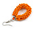 Orange Glass Bead Loop Drop Earrings In Silver Tone - 60mm Long - view 5