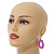 Pink Glass Bead Loop Drop Earrings In Silver Tone - 60mm Long - view 2