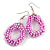 Pink Glass Bead Loop Drop Earrings In Silver Tone - 60mm Long - view 3