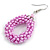 Pink Glass Bead Loop Drop Earrings In Silver Tone - 60mm Long - view 4