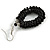 Black Glass Bead Loop Drop Earrings In Silver Tone - 60mm Long - view 4