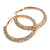 Wide Two Row AB Crystal Hoop Earrings In Gold Tone Metal - 60mm Diameter - Large - view 4