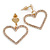 Romantic Delicated Crystal Open Heart Drop Earrings In Gold Tone - 35mm Tall