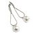 Trendy Loop with Crystal Faux Pearl Bead Drop Earrings In Silver Tone - 70mm Long - view 4