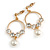 Small Hoop with Dangling Pearl Clear Crystal Earrings In Gold Tone - 45mm Drop - view 3