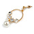 Small Hoop with Dangling Pearl Clear Crystal Earrings In Gold Tone - 45mm Drop - view 4