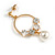 Small Hoop with Dangling Pearl Clear Crystal Earrings In Gold Tone - 45mm Drop - view 5