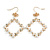 Square White Faux Pearl Bead, Clear CZ Bow Drop Earrings In Gold Tone Metal - 60mm Long - view 3