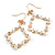 Square White Faux Pearl Bead, Clear CZ Bow Drop Earrings In Gold Tone Metal - 60mm Long - view 4
