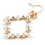 Square White Faux Pearl Bead, Clear CZ Bow Drop Earrings In Gold Tone Metal - 60mm Long - view 5