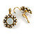 Delicate Milky White Flower Drop Earrings In Gold Tone Metal with Leverback Clasp - 25mm Long - view 3