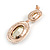 Champagne Oval Glass, Clear Crystal Drop Earrings In Rose Gold Tone - 50mm Long - view 6