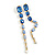 Statement Linear Graduated Glass Stone Long Earrings In Gold Tone in Blue/ Clear - 11.5cm Tall - view 9