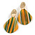 Trendy Stripy Acrylic Teardrop Earrings In Gold Tone (Orange/ Green/ Glitter Gold) - 75mm Long - view 5