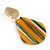 Trendy Stripy Acrylic Teardrop Earrings In Gold Tone (Orange/ Green/ Glitter Gold) - 75mm Long - view 7