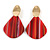 Trendy Stripy Acrylic Teardrop Earrings In Gold Tone (Red/ Glitter Gold) - 75mm Long - view 3