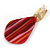Trendy Stripy Acrylic Teardrop Earrings In Gold Tone (Red/ Glitter Gold) - 75mm Long - view 6
