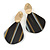 Trendy Stripy Acrylic Teardrop Earrings In Gold Tone (Black/ White/ Glitter Gold) - 75mm Long - view 4