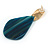 Trendy Stripy Acrylic Teardrop Earrings In Gold Tone (Teal/ Blue/ Glitter Gold) - 75mm Long - view 7