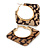 Trendy Taupe/ Black Animal Print Square Acrylic Hoop Earrings In Gold Tone - 45mm Tall - Medium