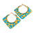 Trendy Teal Blue/ Lemon Yellow Animal Print Square Acrylic Hoop Earrings In Gold Tone - 45mm Tall - Medium - view 3