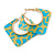 Trendy Teal Blue/ Lemon Yellow Animal Print Square Acrylic Hoop Earrings In Gold Tone - 45mm Tall - Medium - view 4