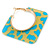 Trendy Teal Blue/ Lemon Yellow Animal Print Square Acrylic Hoop Earrings In Gold Tone - 45mm Tall - Medium - view 5